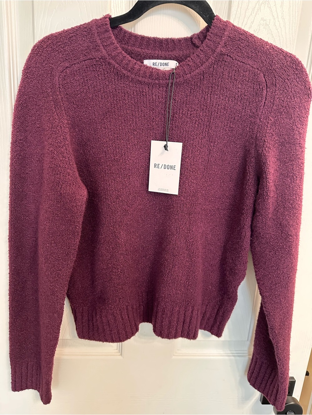 Re/Done 60’s Shrunken Pullover Sweater Plum Crewneck Sweater Size S $325